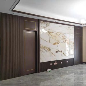 实木格栅     新中式   轻奢电视墙     福满门原木红胡桃