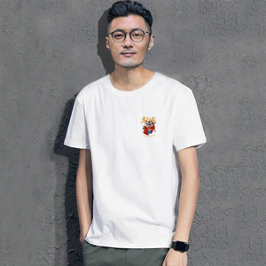 2022春夏国潮虎虎生威印花短袖t恤男宽松纯棉上衣港风体恤男衣服