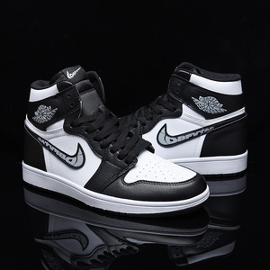 aj高帮男鞋黑白熊猫大巴黎影子灰黑曜石冬季加绒黑摩卡aj1女鞋子