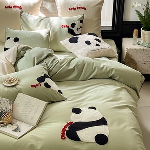 可爱熊猫儿童全棉四件套100S纯棉加厚磨毛三件套保暖秋冬床单床笠