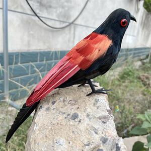 仿真羽毛红毛鸡假媒工艺品假鸟羽毛鸟摆件摄影道具田园动物模型鸟