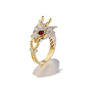宝石矿工 18k黄金小金龙钻石戒指