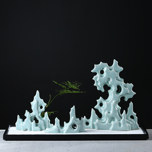 新中式陶瓷假山创意太湖石枯山水艺术品摆件客厅茶室软装饰品摆设