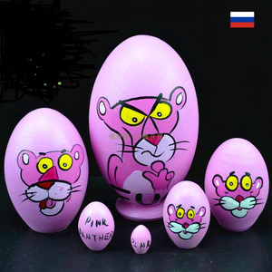 套娃6层俄罗斯手绘木质粉色豹宝可爱幼儿园玩具生日创意礼物包邮