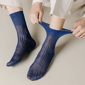 男士松口丝袜超薄锦纶提花中老年大码不勒高帮中筒宽口老式尼龙袜