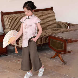 女童旗袍古装新中式夏季新款洋气盘扣上衣小女孩阔腿裤儿童表演服