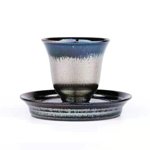 建阳建盏原矿釉铁胎银丝水芽白丁瓷坊罗仁杰茶具银毫盏盏托盏杯