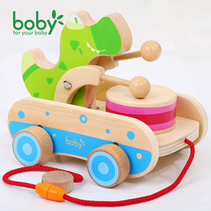 学步拖拉牵引木制早教玩具儿童益智敲鼓拉拉车宝宝学步拉线手推车