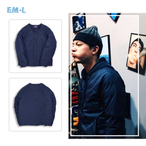 陈冠希同款外套联名白鸭绒潮牌紫标2021新款无领内搭羽绒服黑色男