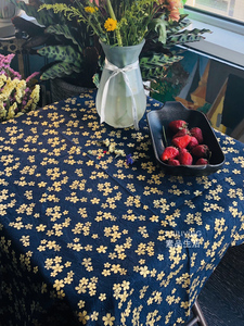 复古纯棉蓝色红色烫金色樱花茶几布餐桌布盖布垫布料台布艺装饰