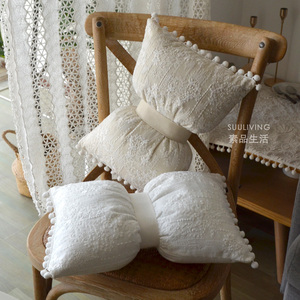 法式ins风白色蕾丝刺绣可爱蝴蝶结腰枕靠枕套抱枕可拆洗布艺定制