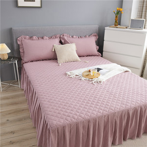 纯棉夹棉床裙床罩单件水洗棉纯色床套全棉加棉防滑床单带裙边夏季