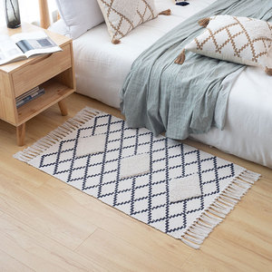 北欧茶几棉线编织流苏地垫简约卧室地毯床边毯客厅棉麻ing地垫子