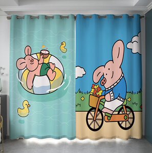 儿童房窗帘公主女孩男孩卧室卡通猪猪飘窗帘短款全遮光宿舍免打.