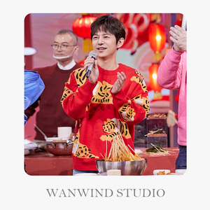 何炅明星同款红色老虎毛衣虎头虎年小上衣男新年本命年洋气衣服女
