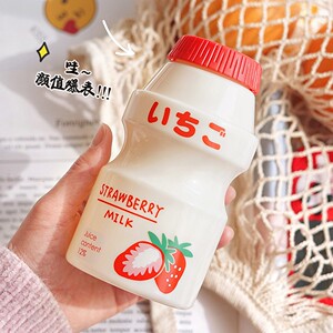 创意养乐多水杯便携防摔塑料杯日系牛奶瓶吸管杯清新水果陶瓷杯子