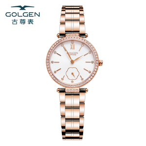 正品golgen/古尊手表女士石英表时尚镶钻女表钢带防水腕表9115l
