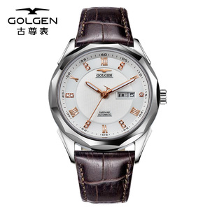 正品golgen古尊机械表情侣表一对表名牌男女表皮带防水手表6115