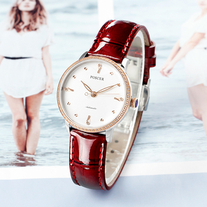 正品poscer宝时捷手表女士机械表时尚真皮带防水保时捷女表6162l
