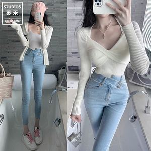 小脚牛仔裤不规则边