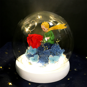小王子玫瑰真花永生花夜星空玻璃罩摆件带灯礼盒款送女友男友礼物