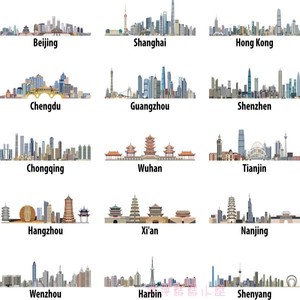 中国城市地标中式建筑北京上海香港重庆等透明png cdr矢量素材