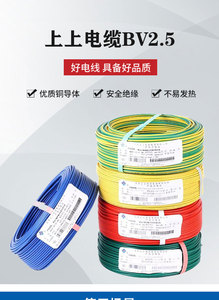 江苏上上电线电缆BV1.5/2.5/4/6/10平方铜芯家装硬线100米/卷