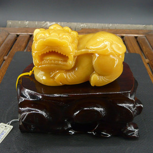 和顺缘云南龙陵天然a货黄龙玉老料手工精雕貔貅摆件 把件赠送底座