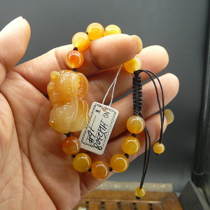 和顺缘 云南龙陵天然a货黄龙玉貔貅手链 10毫米圆珠手链 男女手串