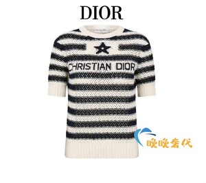 Dior/迪奥 24早春新款幸运五角星字母条纹圆领短袖针织毛衣上衣女