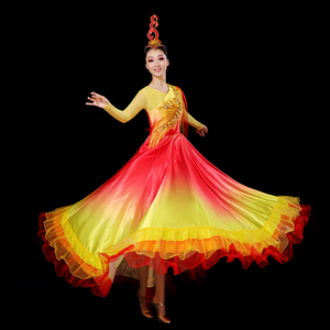 新款开场舞大摆裙演出服大型舞台歌伴舞大裙子大气渐变色舞蹈服装
