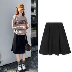 赫本风小黑裙半身裙秋冬中长款高腰复古遮肚子遮胯显瘦百搭a字裙