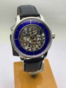 北京牌手表 全镂空 映秀银胎珐琅 蓝色表圈款手动机械手表