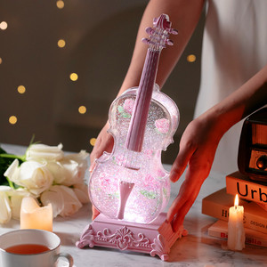 音乐盒飘雪女生生日礼物儿童毕业礼品灯摆件小提琴八音盒高档玩具