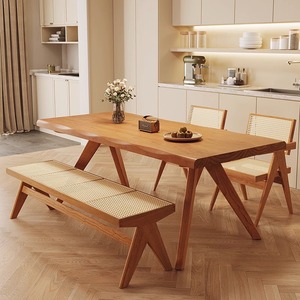 日式实木餐桌椅组合家用小户型餐厅鲸鱼饭桌简约长方形樱桃木桌子