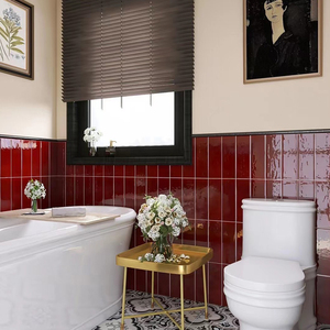 酒红色长条砖复古厨卫砖卫生间浴室瓷砖手工砖餐厅阳台釉面墙面砖