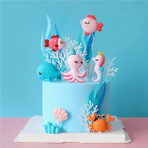 烘焙蛋糕装饰梦幻海洋主题小美人鱼公主鲸鱼软陶摆件模具生日插牌