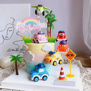 烘焙蛋糕装饰可爱表情回力小汽车摆件卡通宝宝周岁生日甜品台插件