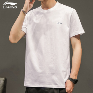 中国李宁短袖男2022夏季白色宽松透气t恤百搭休闲运动服圆领半袖t