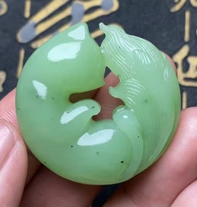 天然和田玉碧玉九尾狐狸吊坠手工立体雕刻玉石萌宠女款珠宝戒指