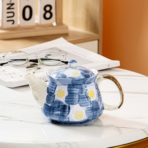 玖田烧陶瓷茶壶手绘梅花单壶带双过滤茶水分离泡茶壶家用花草茶壶