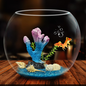 桌面小鱼缸玻璃 生态鱼缸造景 养金鱼小型热带鱼 客厅圆形鱼缸