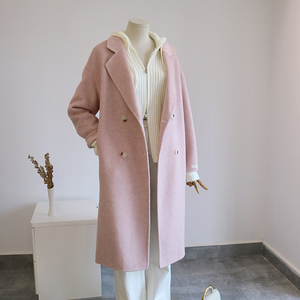 粉色双面羊绒大衣女小个子中长款茧型气质高级感羊毛呢子毛呢外套