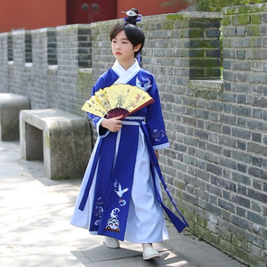 儿童汉服男童春秋唐装中国风古装蓝色秋款男小少爷男生款2021新款