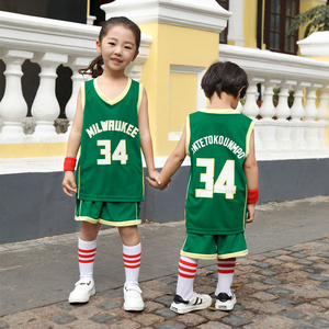 小孩篮球服套装男童雄鹿队34号字母哥儿童运动球衣定制亲子女背心