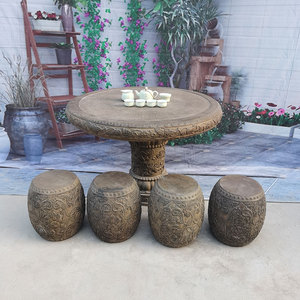 石桌石凳户外庭院仿古青石石头桌子家用休闲石雕石桌休闲茶台摆件