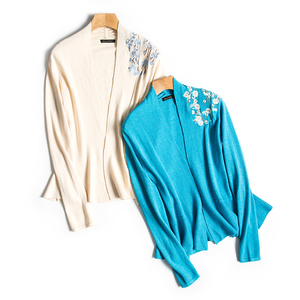 摩蔻17气质百搭的小披肩真丝棉清雅银线梅花刺绣荷叶摆开衫上衣女