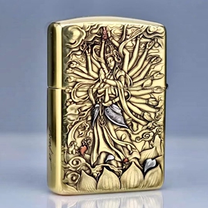 正版防风zippo打火机官网鬼王破法者盔甲千手观音复古纯铜浮雕 男