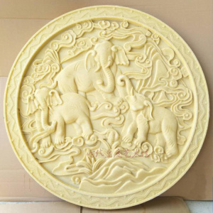 砂岩浮雕背景墙大象壁饰立体雕刻玻璃钢雕塑户外家装吉祥壁画