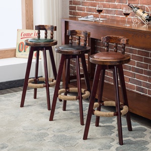 实木美式loft酒吧椅高脚凳北欧式靠背椅咖啡厅创意复古简约吧台椅